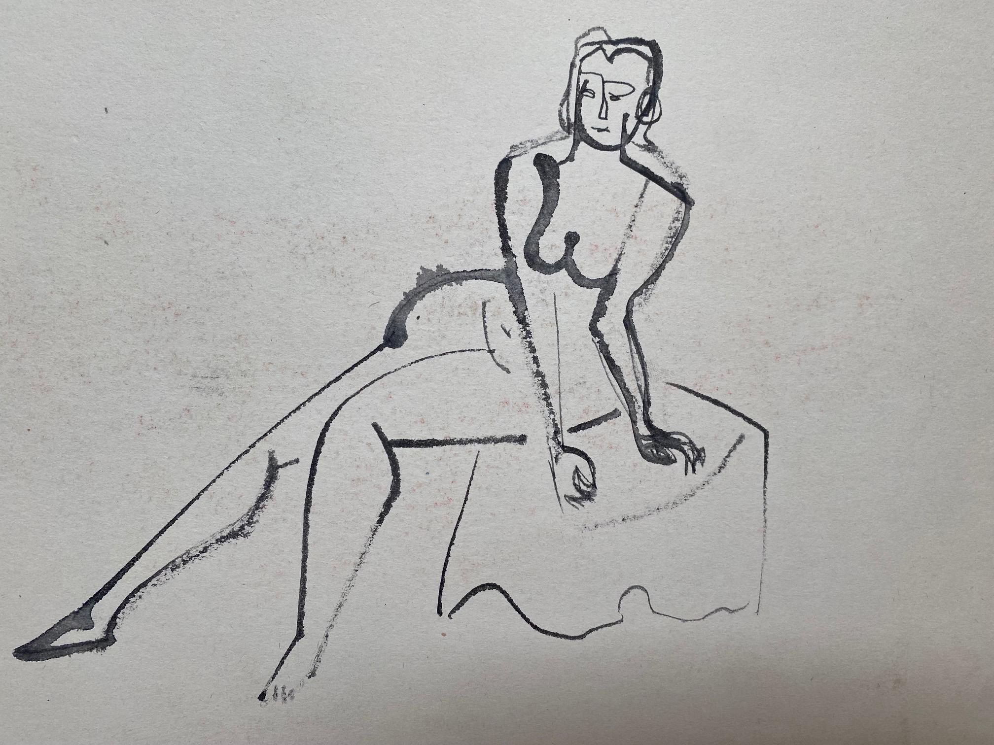 John Begg Figurative Art - Nude in Black ink Reclining, Black ink on ivory paper