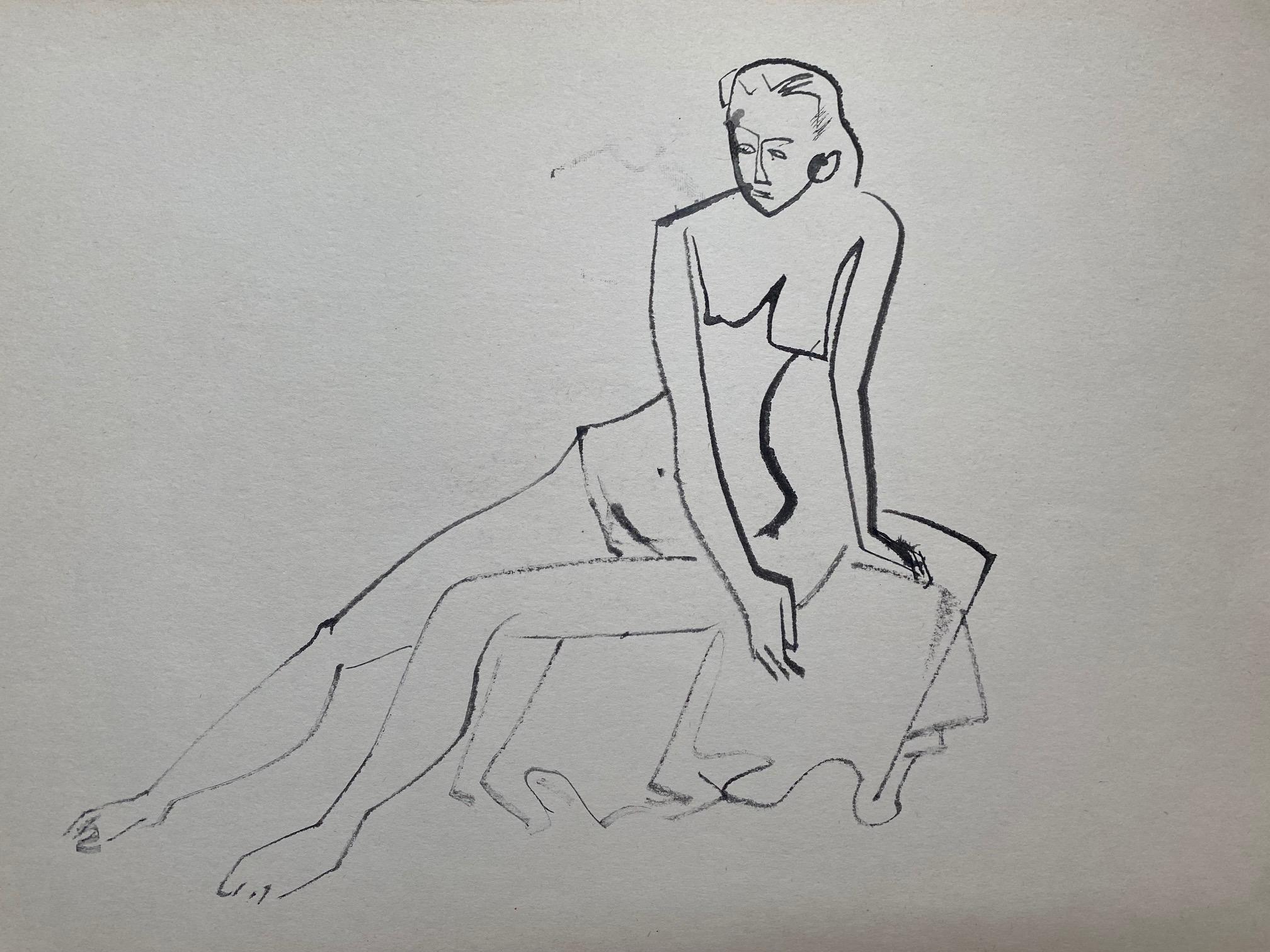 John Begg Figurative Art - Reclining Nude in black ink on buff paper