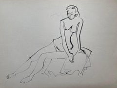 Reclining Nude in black ink on buff paper