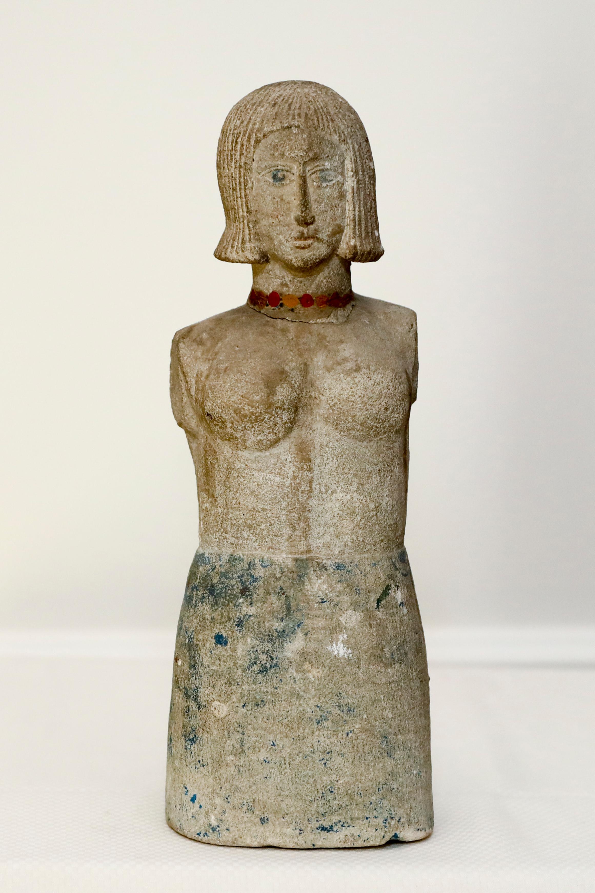 Stone Figure of a Woman, hand carved with painted patina - Art by Joseph Cribb