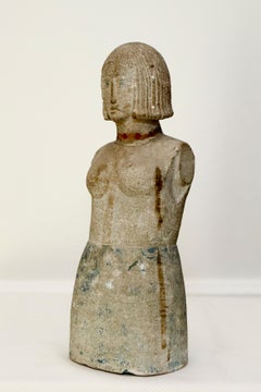 Stone Figure of a Woman, hand carved with painted patina
