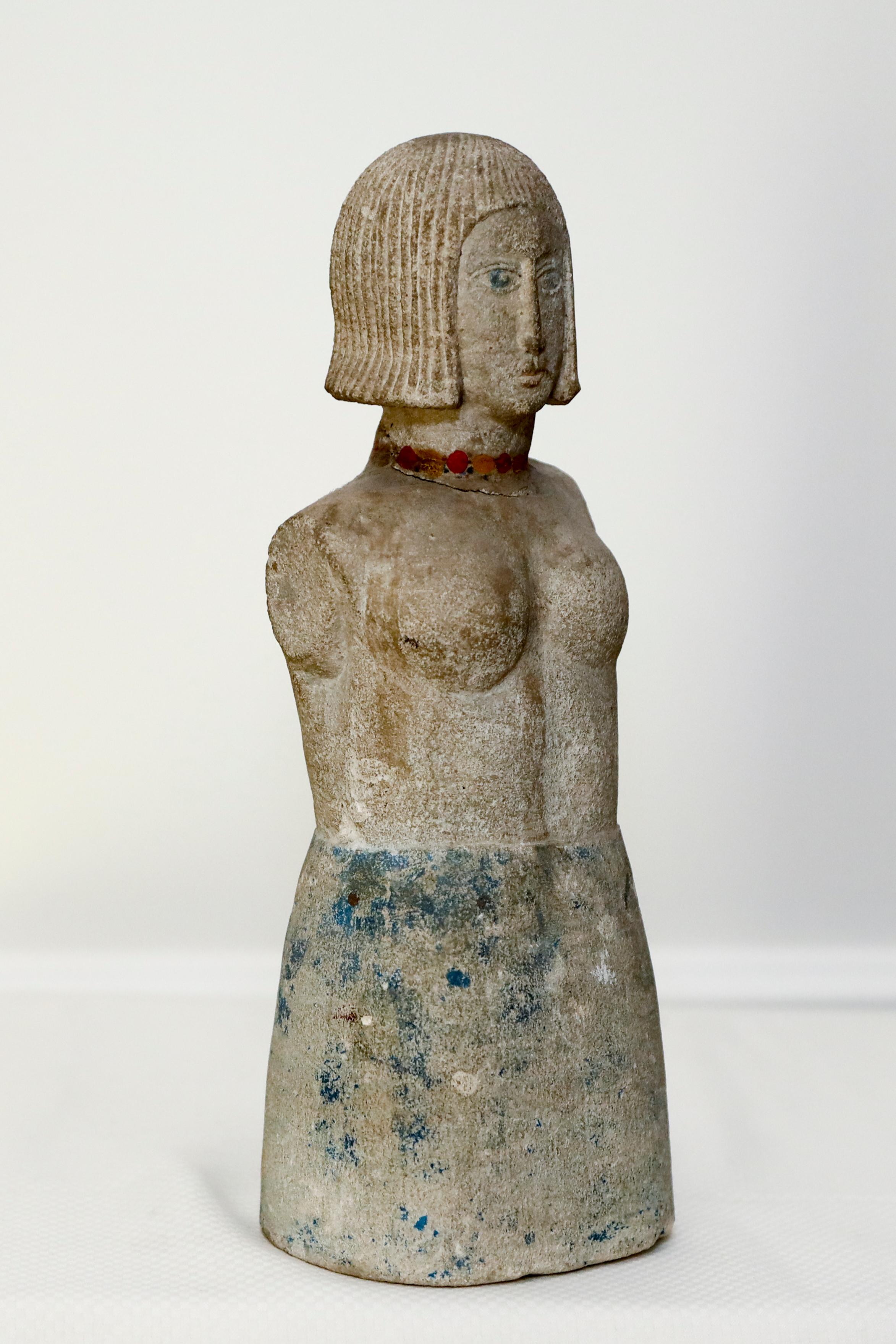 Stone Figure of a Woman, hand carved with painted patina - English School Art by Joseph Cribb