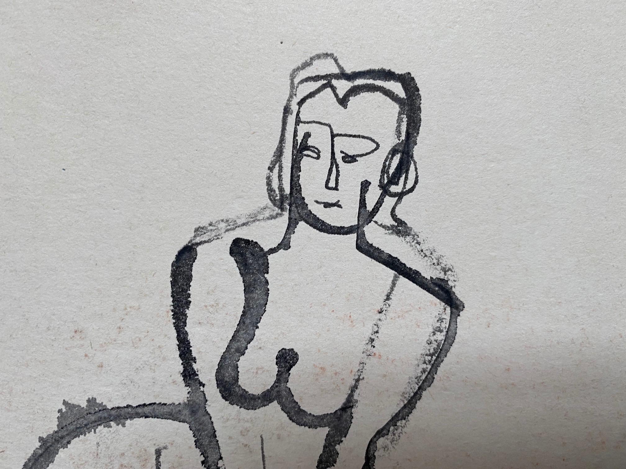 Nude in Black ink Reclining, Black ink on ivory paper - Art by John Begg