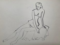 Reclining Nude in black ink on buff paper