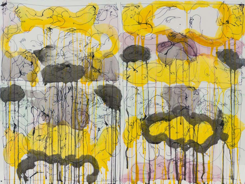 Abstract With Yellow Watercolor on Paper, Signed, Late 20th Century