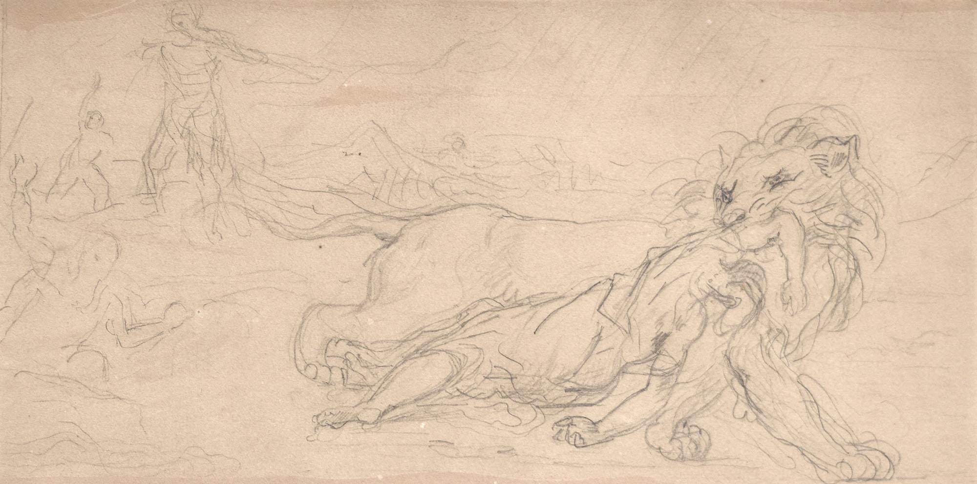 Étude Pour Une Chasse au Lion - Romantique Art par Eugene Delacroix