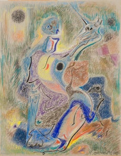 La Velleda Pastel Drawing, Surrealist Style, Circa 1947, Framed