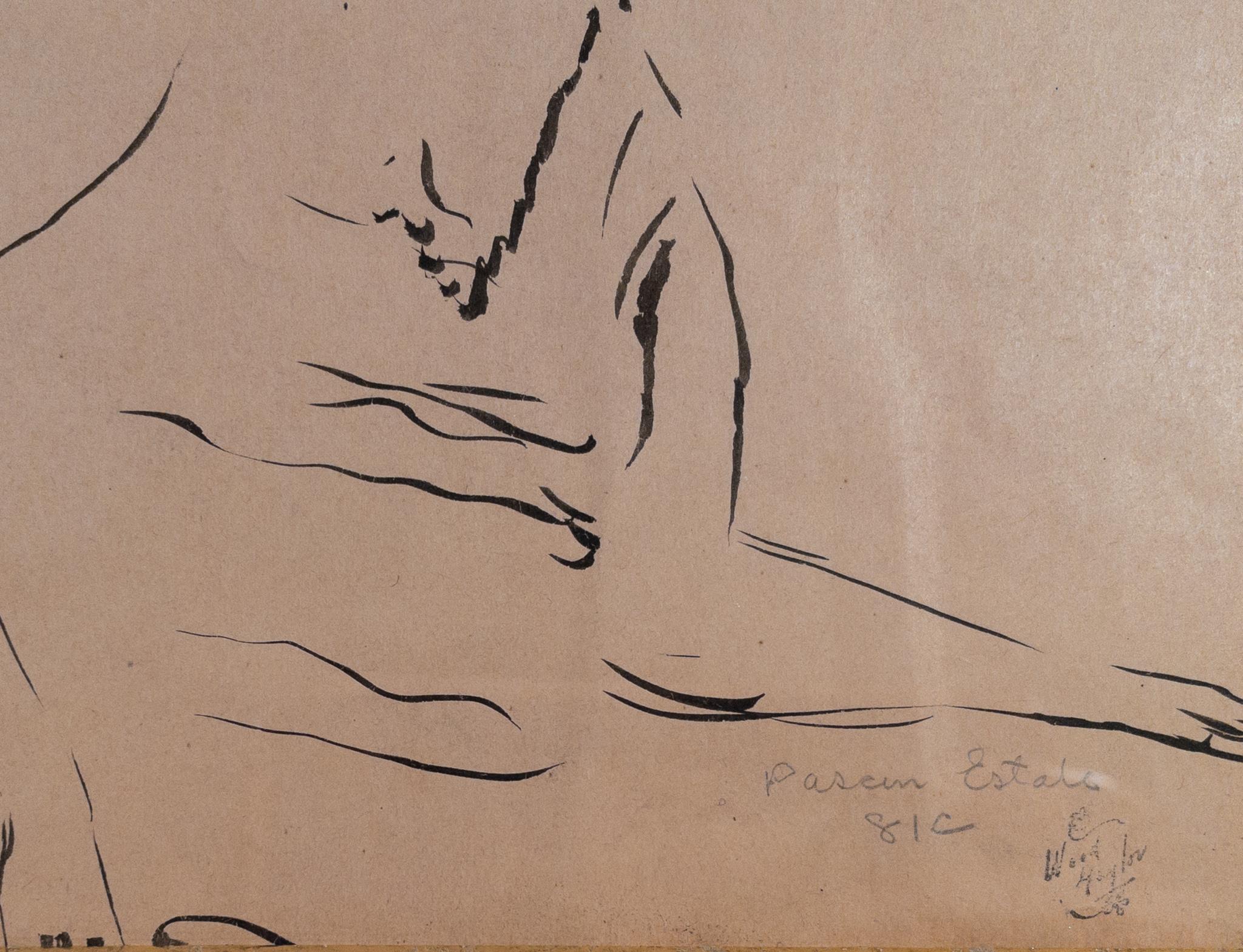 Donna seduta di Jules Pascin (1885-1930)
Penna e inchiostro su carta
6 ½ x 6 pollici senza cornice (16,51 x 15,24 cm)
14 x 13 pollici incorniciato (35,56 x 33,02 cm)
Inscritto (Pascin Estate 81C) in basso a destra
Timbro della proprietà in basso a