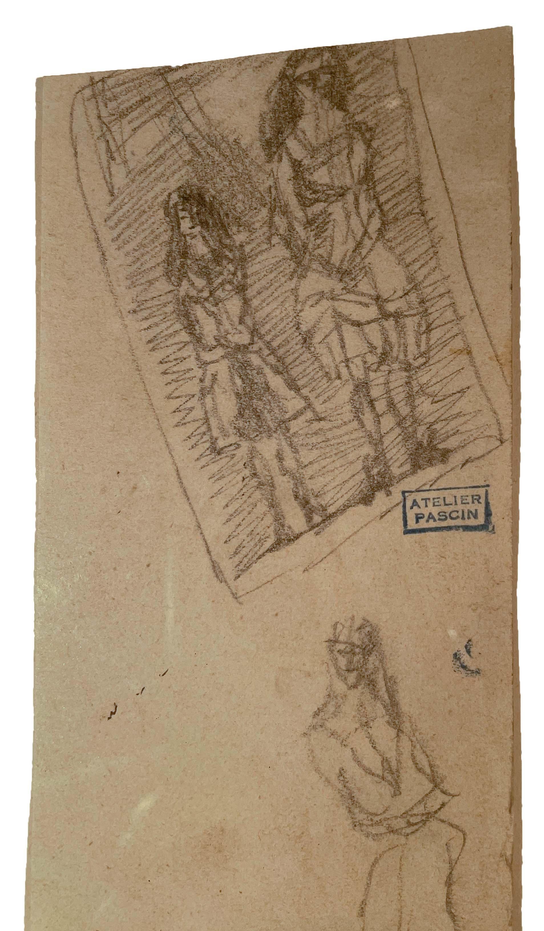 Femmes cubaines par Jules Pascin (1885-1930)
Crayon sur papier
6 ¾ x 2 ⅞ pouces non encadré (17,145 x 7,3152 cm) 
14 ¼ x 10 ½ pouces encadré (36.195 x 26.67 cm)
Timbre de succession au milieu à gauche

Description :
Jules Pascin était un peintre