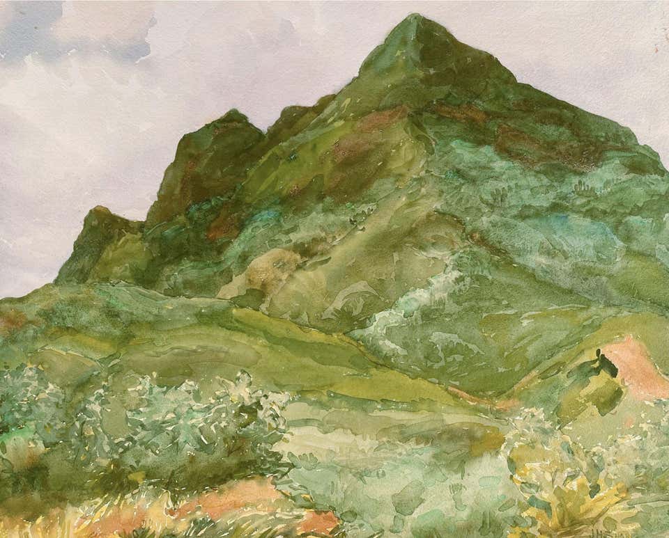 New Mexican Mountain Scene Watercolor, Signed, 20th Century, Framed