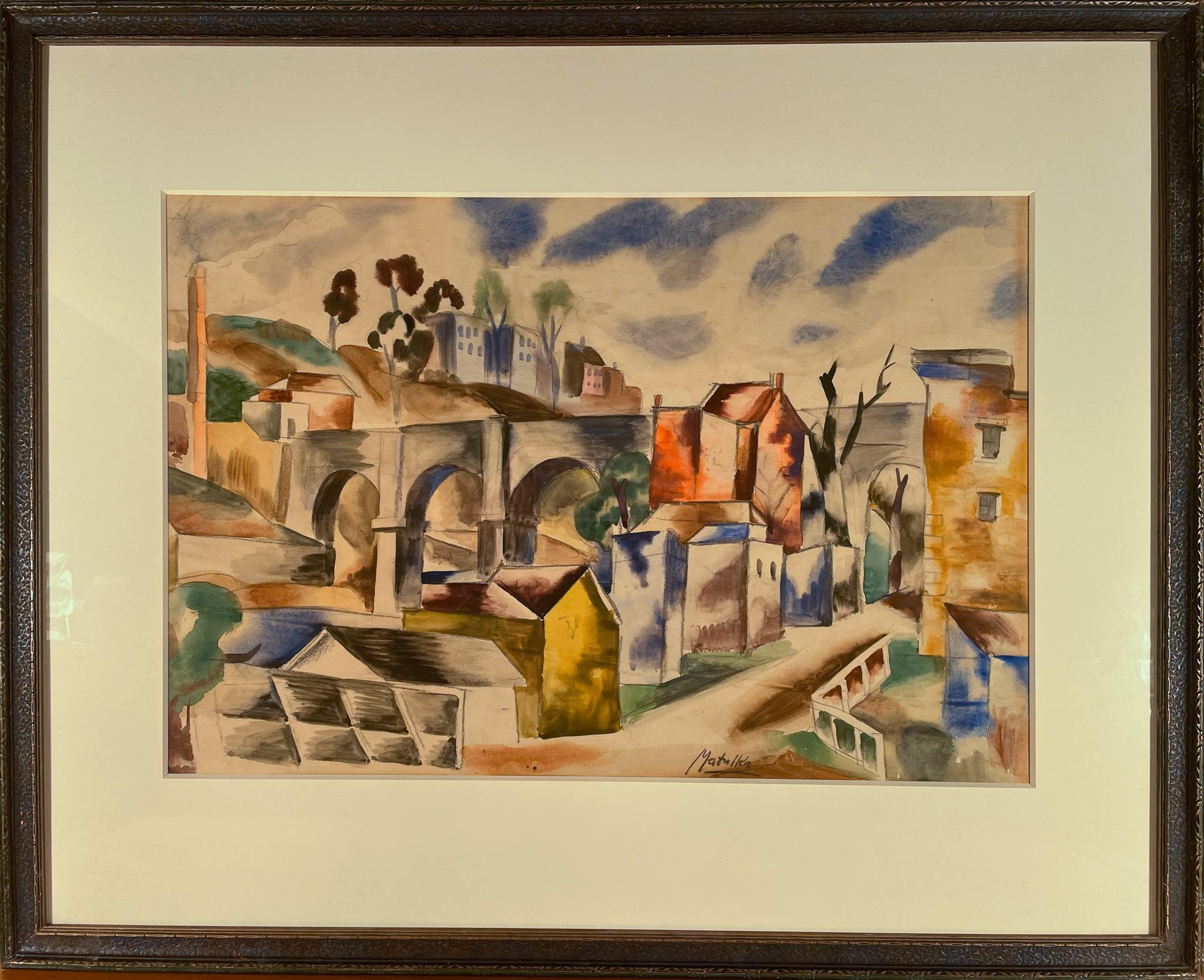 „Cubist City Scene“ verso: „ Ananas-Stillleben“ (Moderne), Art, von Jan Matulka