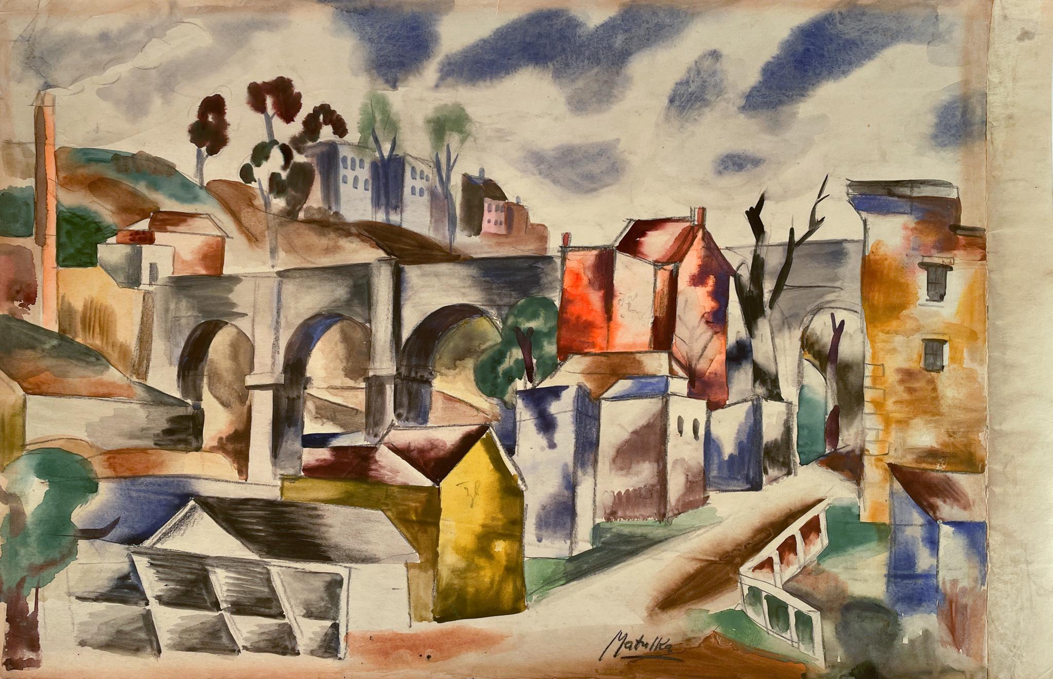 „Cubist City Scene“ verso: „ Ananas-Stillleben“ – Art von Jan Matulka