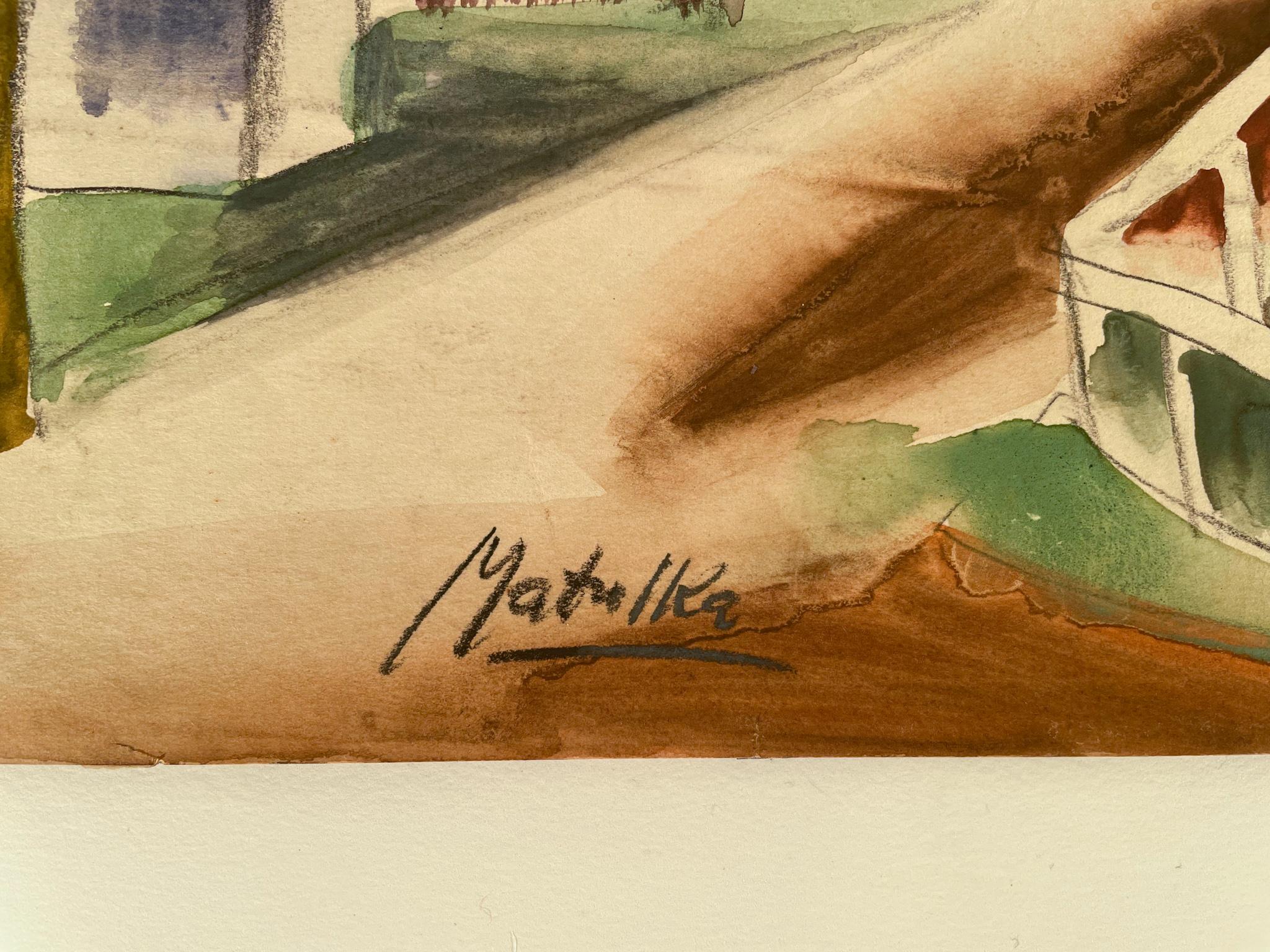 „Cubist City Scene“ verso: „ Ananas-Stillleben“ (Braun), Landscape Art, von Jan Matulka