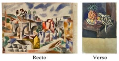Vintage Recto: "Cubist City Scene" Verso: "Pineapple Still Life"
