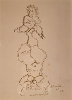 Vintage Study for Sculpture of Nude Woman Balancing Baby