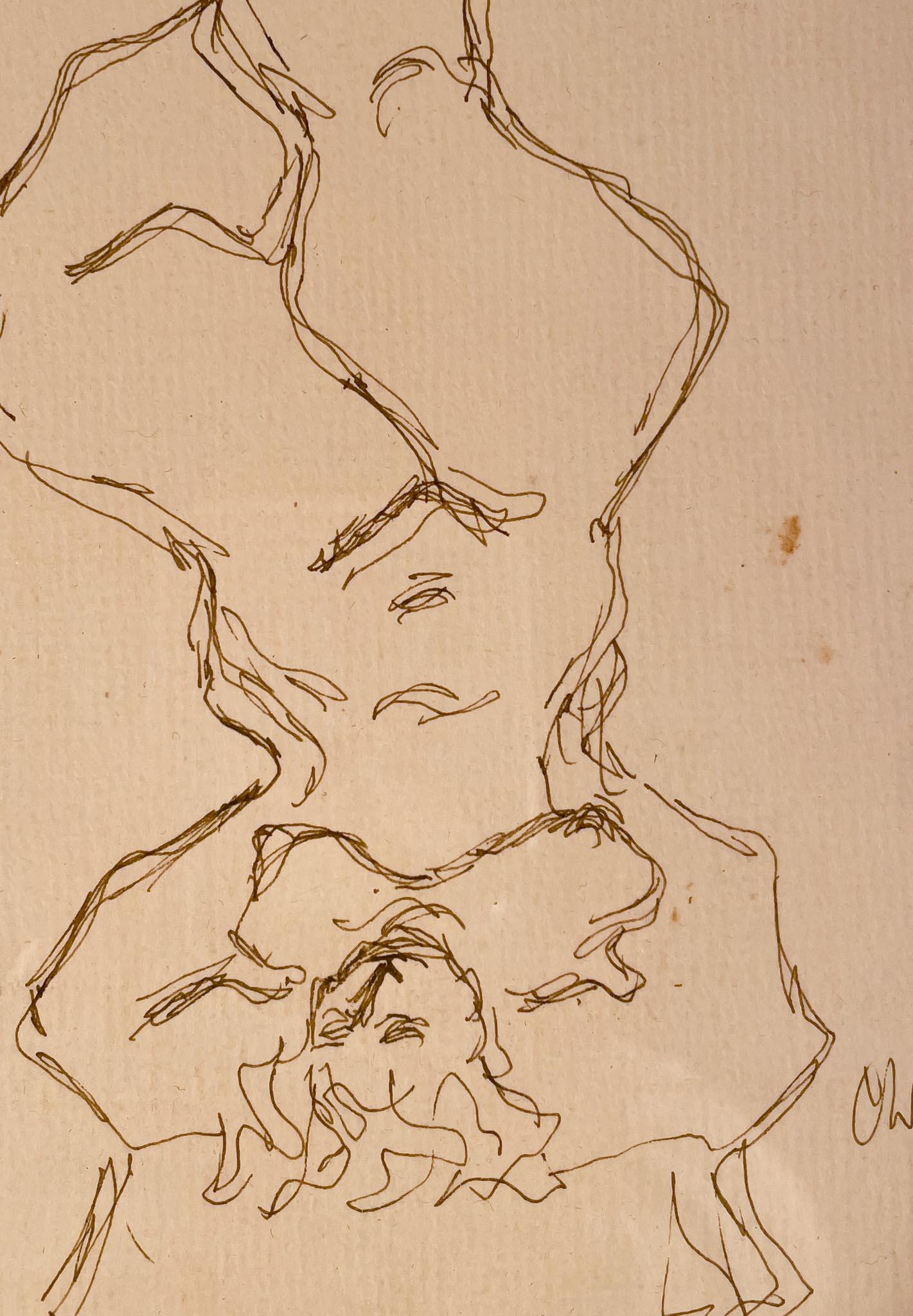 Study for Sculpture of Nude Woman Balancing Baby - Beige Figurative Art by Chaim Gross