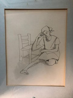 The Pensive Lady 1979 Drawing with Crayon by Haitian Master Luce Turnier