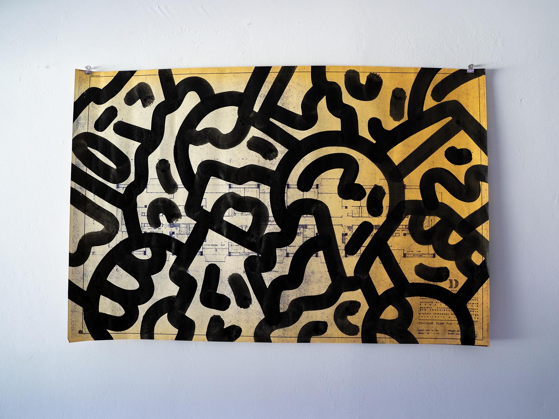 Mike Han Abstract Drawing – Moderner Vandalismus der Moderne: Minoru Yamasaki, Oct 10