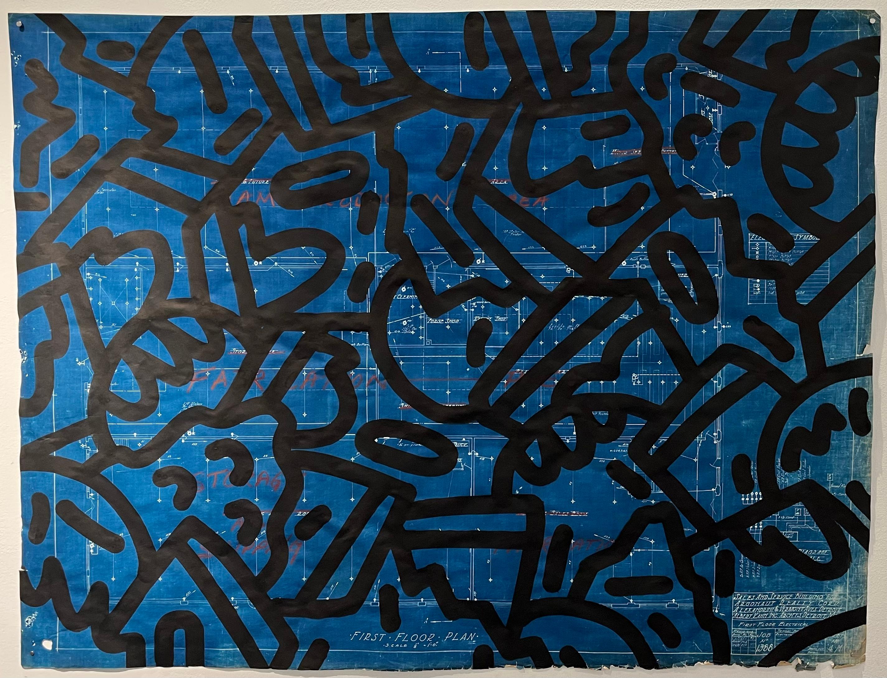 Mike Han Abstract Drawing – Moderner Vandalismus der Moderne: Albert Kahn, Blatt 4M