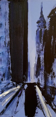 City Threads - abstract, blue, lines painting canvas