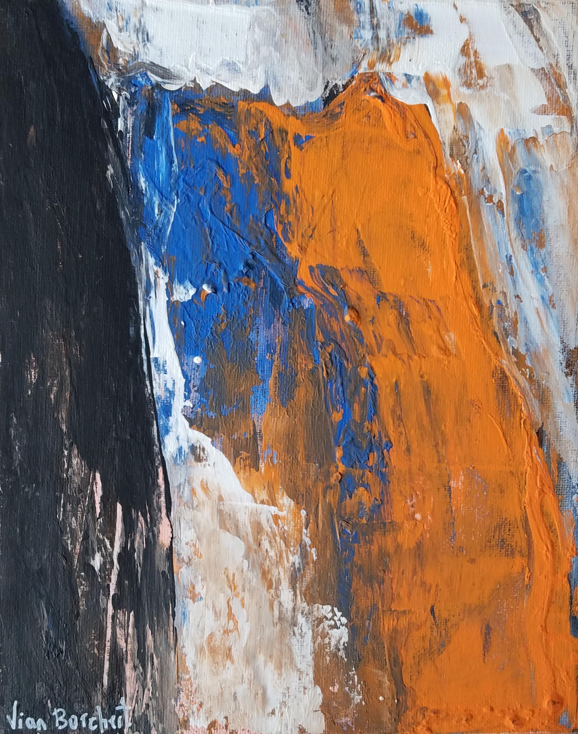 Vian Borchert Abstract Painting – Abstrakte, blaue Linien-Gemälde auf Leinwand