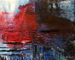 Red Splash - abstract, blue, lines painting canvas