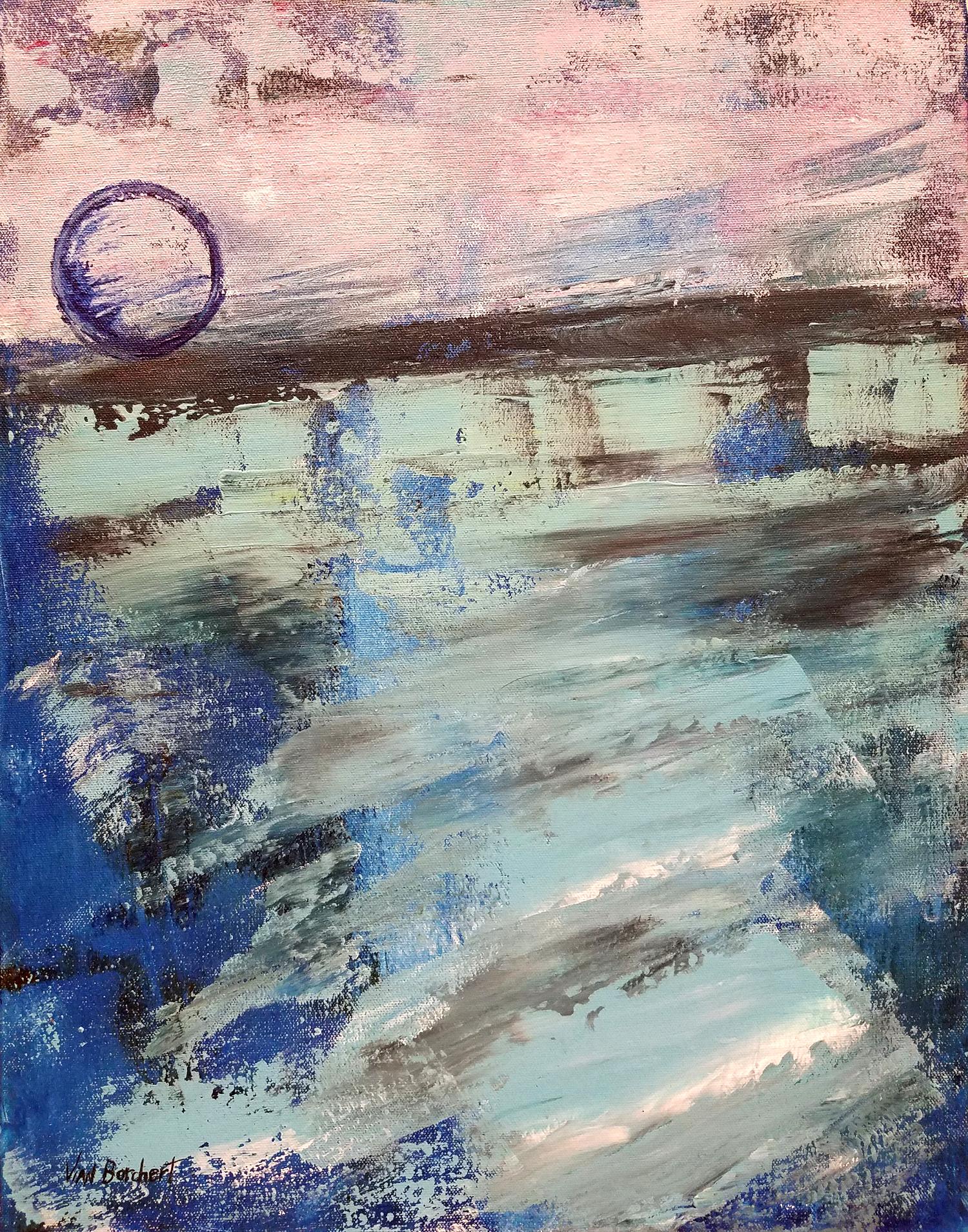 Blue Moon - abstract, blue, lines painting canvas