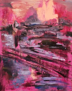 London Times – (abstract, red painting, pink painting, peach, pink, red, purple,