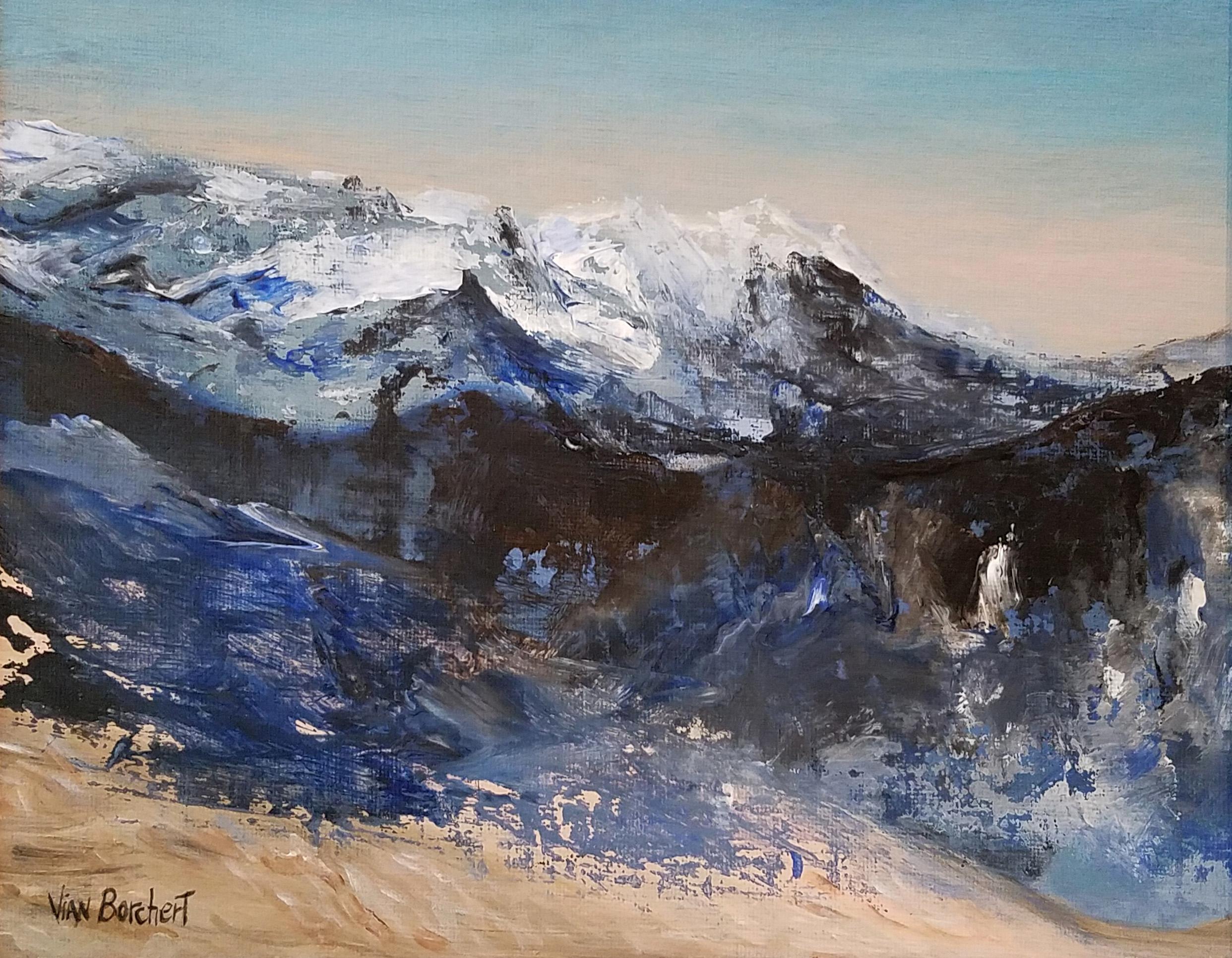 Vian Borchert Landscape Painting - “Snow Mountains” - Snow mountains painting, snow painting, snow mountains, white