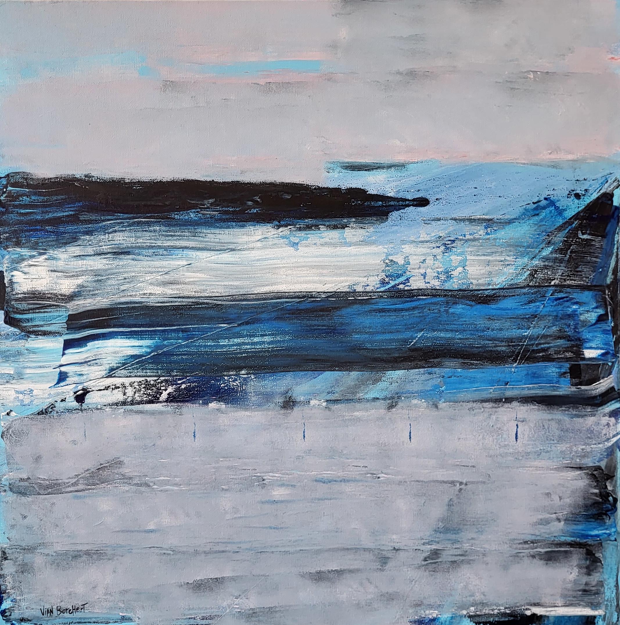 Vian Borchert Abstract Drawing - Electric - (Acrylic on canvas, painting, abstract painting, blue abstract, sea