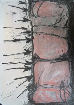 ”POIDS”- pink and graphite drawing on paper small expressive piece, unmounted
