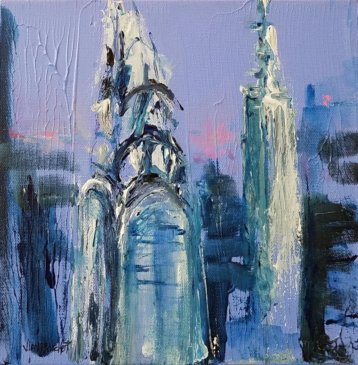 Abstract Painting Vian Borchert - Chrysler Mountainesque - (Peinture acrylique, paysage urbain, NYC Skyline, New York
