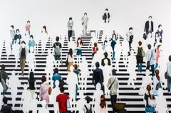 "Babel" Oil painting of people on black and white crosswalk