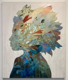 "Born to Bloom X" earth toned female silhouette with patterned, blossoming hair