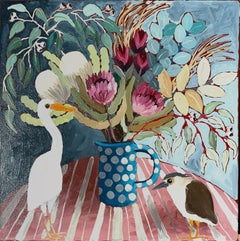 "Flowers of Eden 4" Oil and Acrylic piainting of flowers and birds