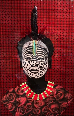 "Ceremony" Mixed media portrait of an African boy in traditional clothing