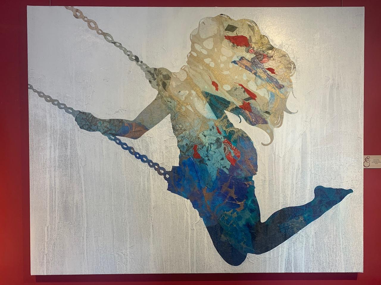 painting of woman on swing
