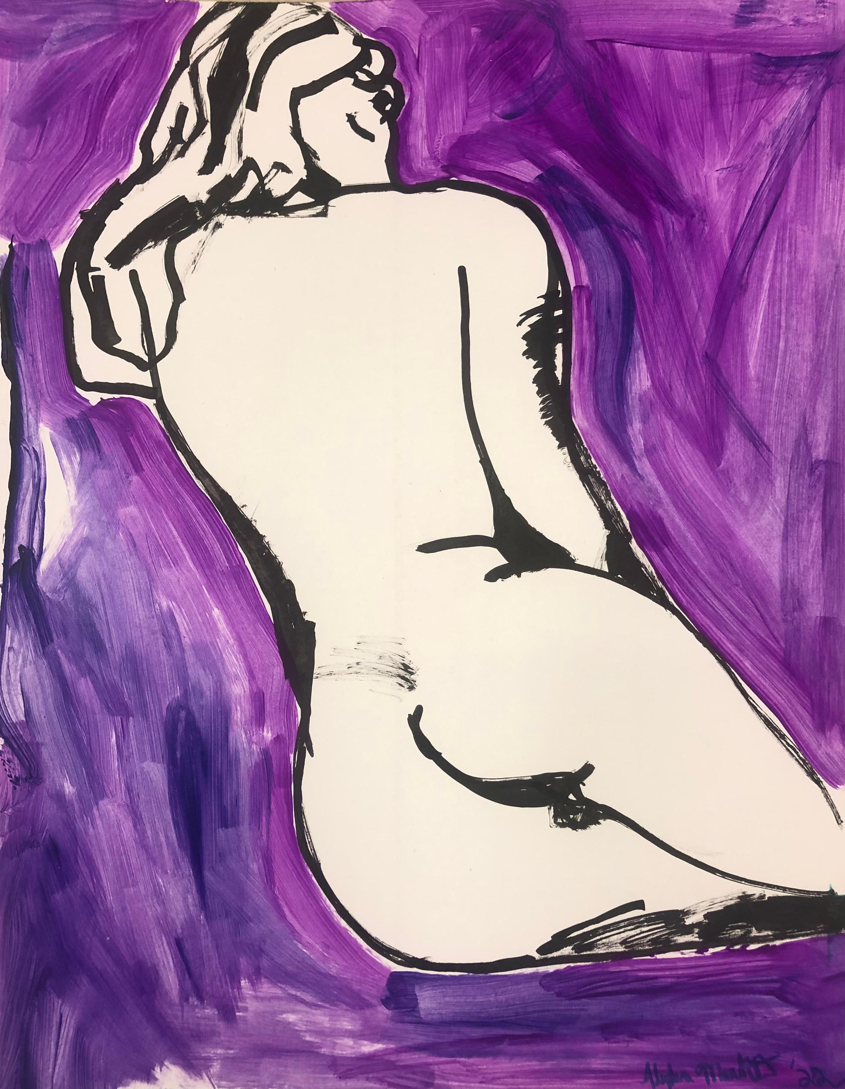 alysha  grace marko Figurative Art - Nude drawing of a woman, contemporary work on paper , ink and acrylic on paper 