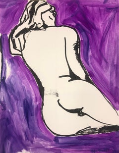 Nude drawing of a woman, contemporary work on paper , ink and acrylic on paper 