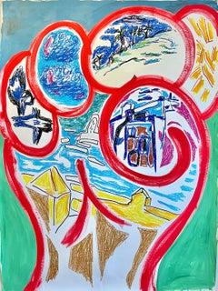 Hand Island: Large Contemporary Pop Art Drawing Acrylic and Pastel