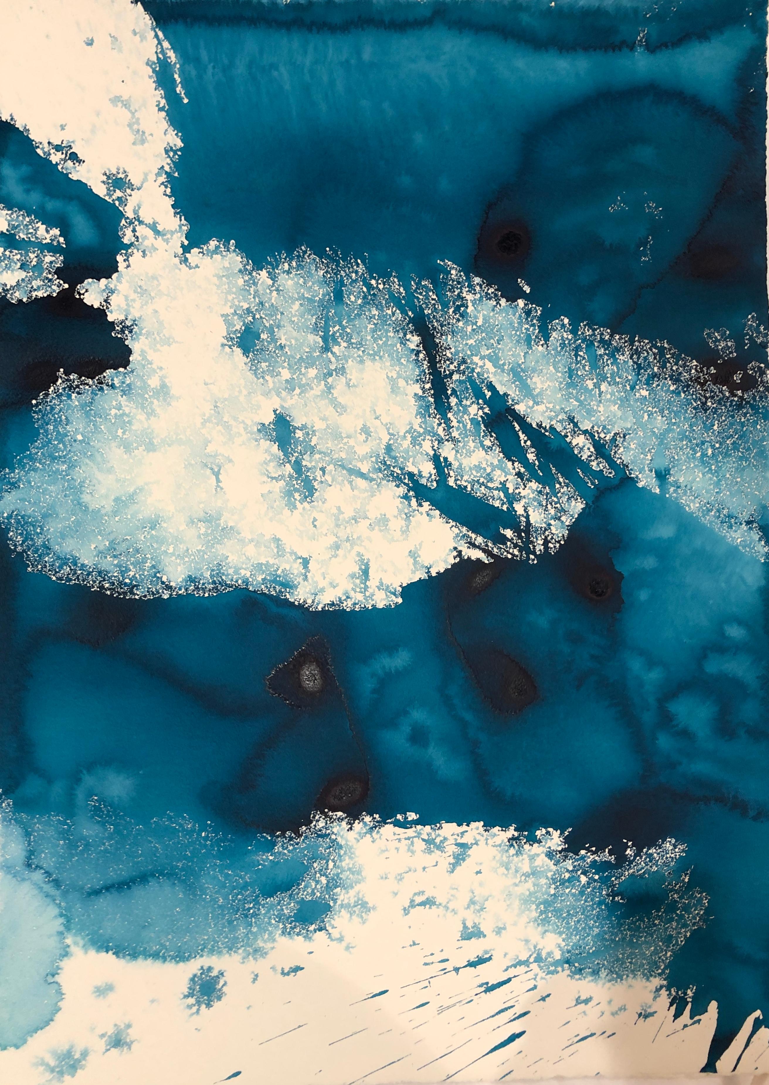 Nancy Pantirer: Underwater Series. Deep Blue Organic Abstract Watercolor Piece