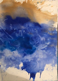 Nancy Pantirer: Underwater Series. Unique Blue and Gold Watercolor Painting
