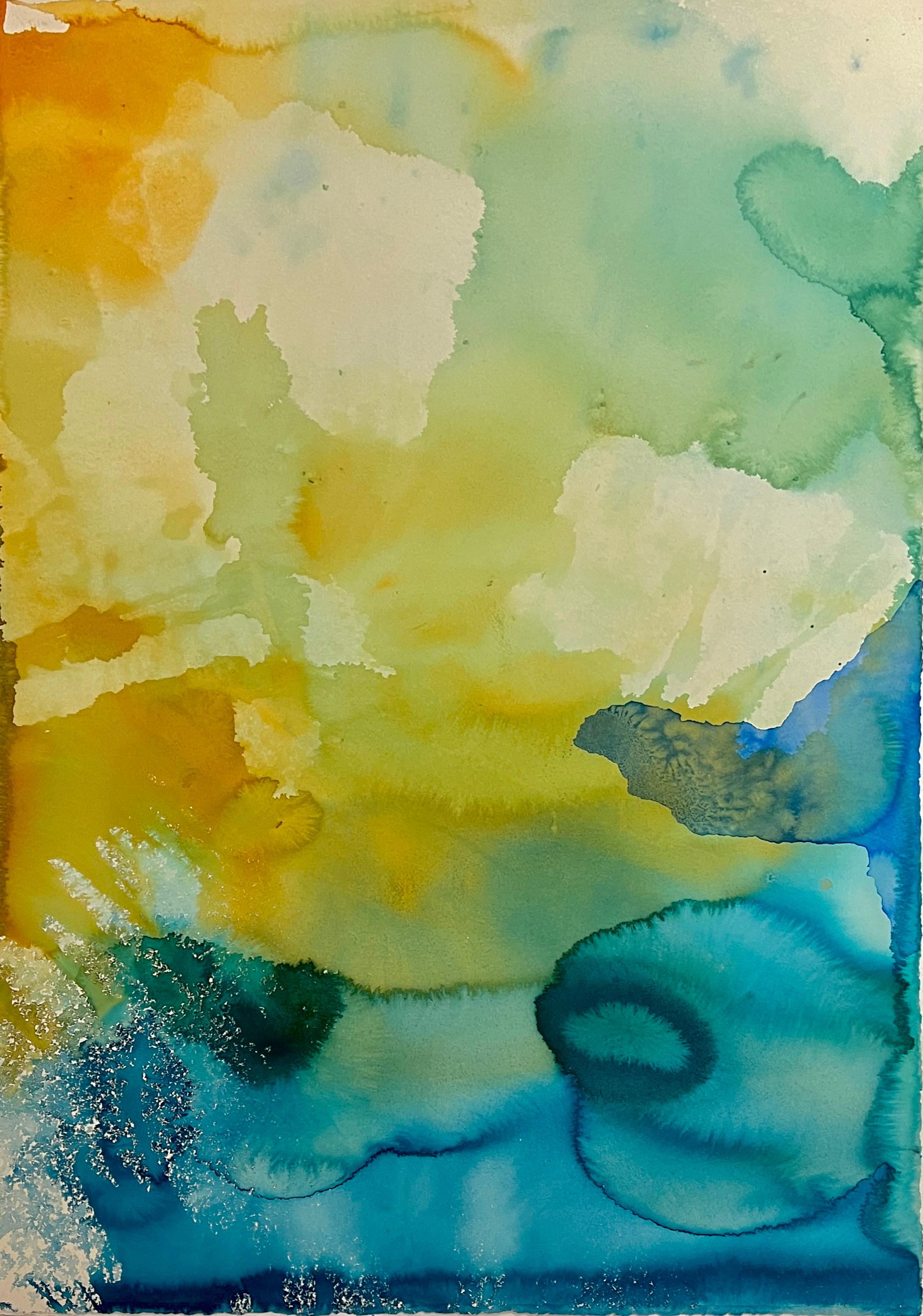 Nancy Pantirer : Underwater Series. Pièce organique abstraite jaune, bleue et verte