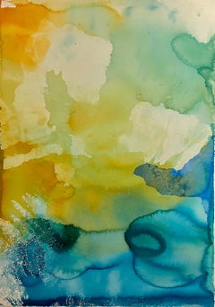 Nancy Pantirer: Underwater Series. Yellow, Blue, & Green Abstract Organic Piece