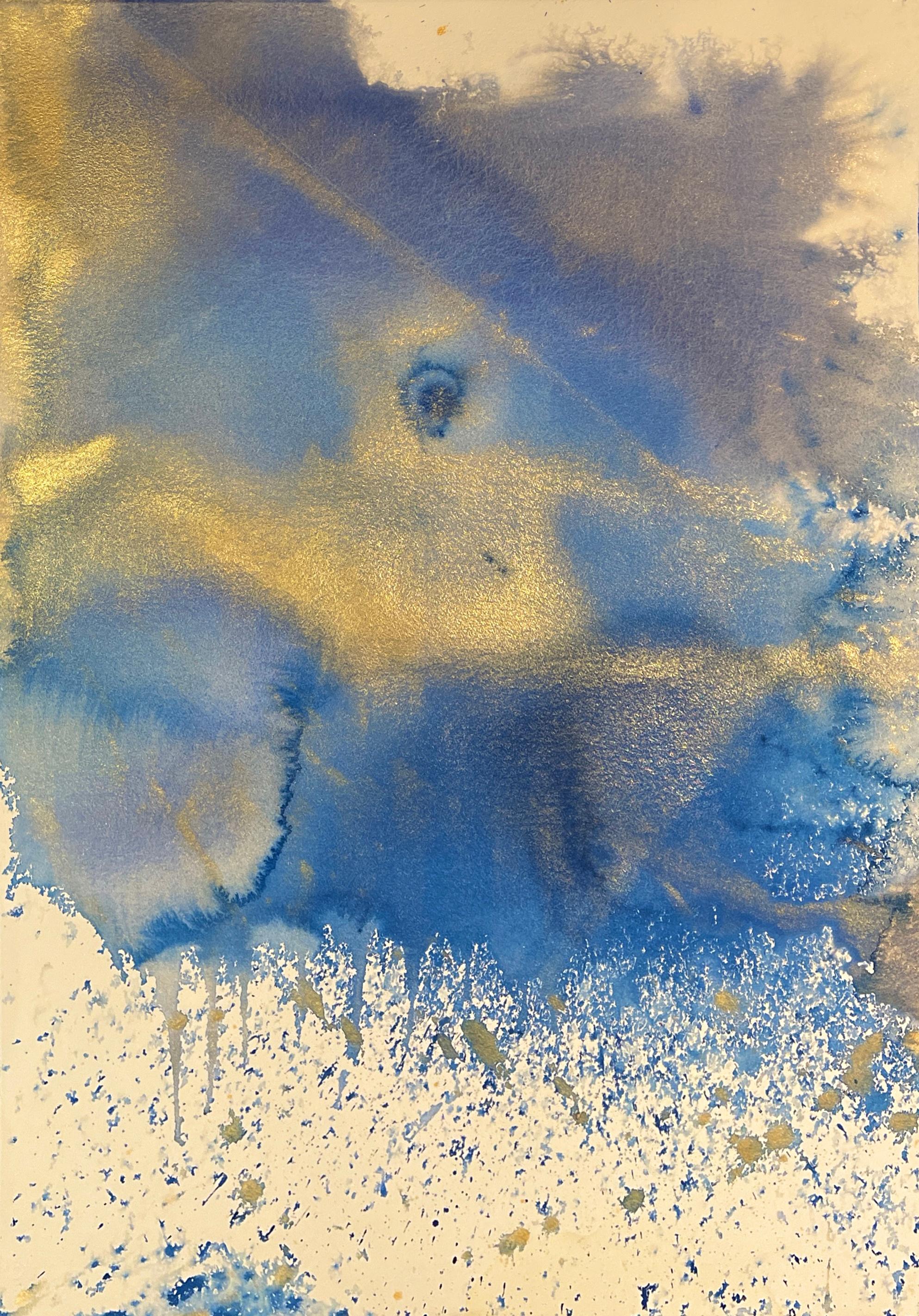 Nancy Pantirer: Underwater Series. Watercolor Abstraction in Blue and Gold.