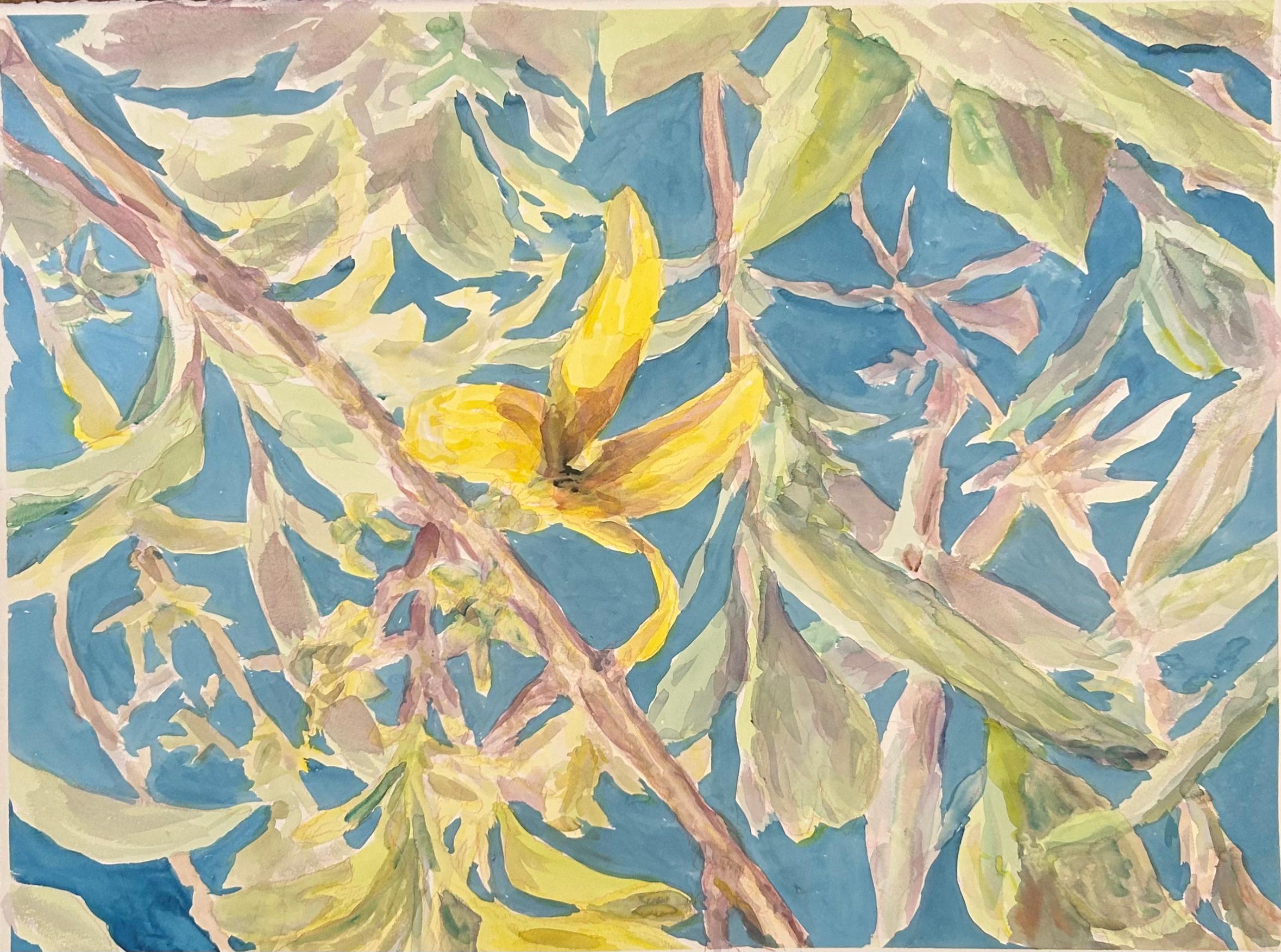 Paisaje floral en acuarela sobre papel