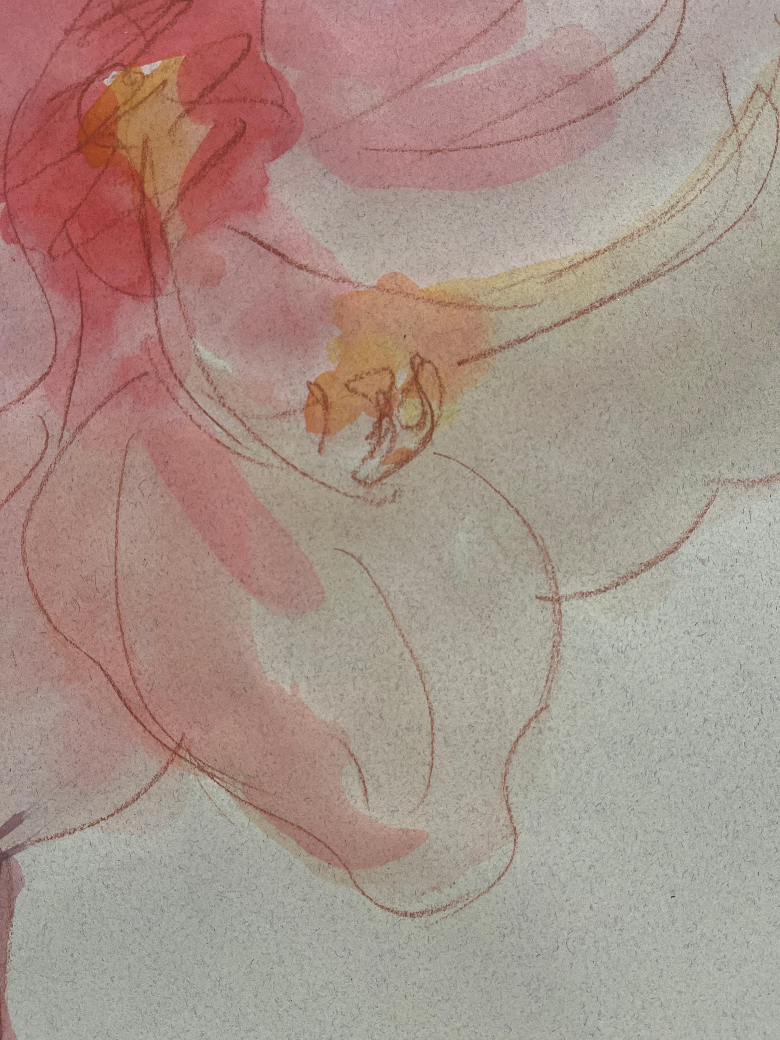 Composición Flora 2: Naturaleza muerta contemporánea Dibujo y acuarela sobre papel - Still-Life Beige de Renelio Marin