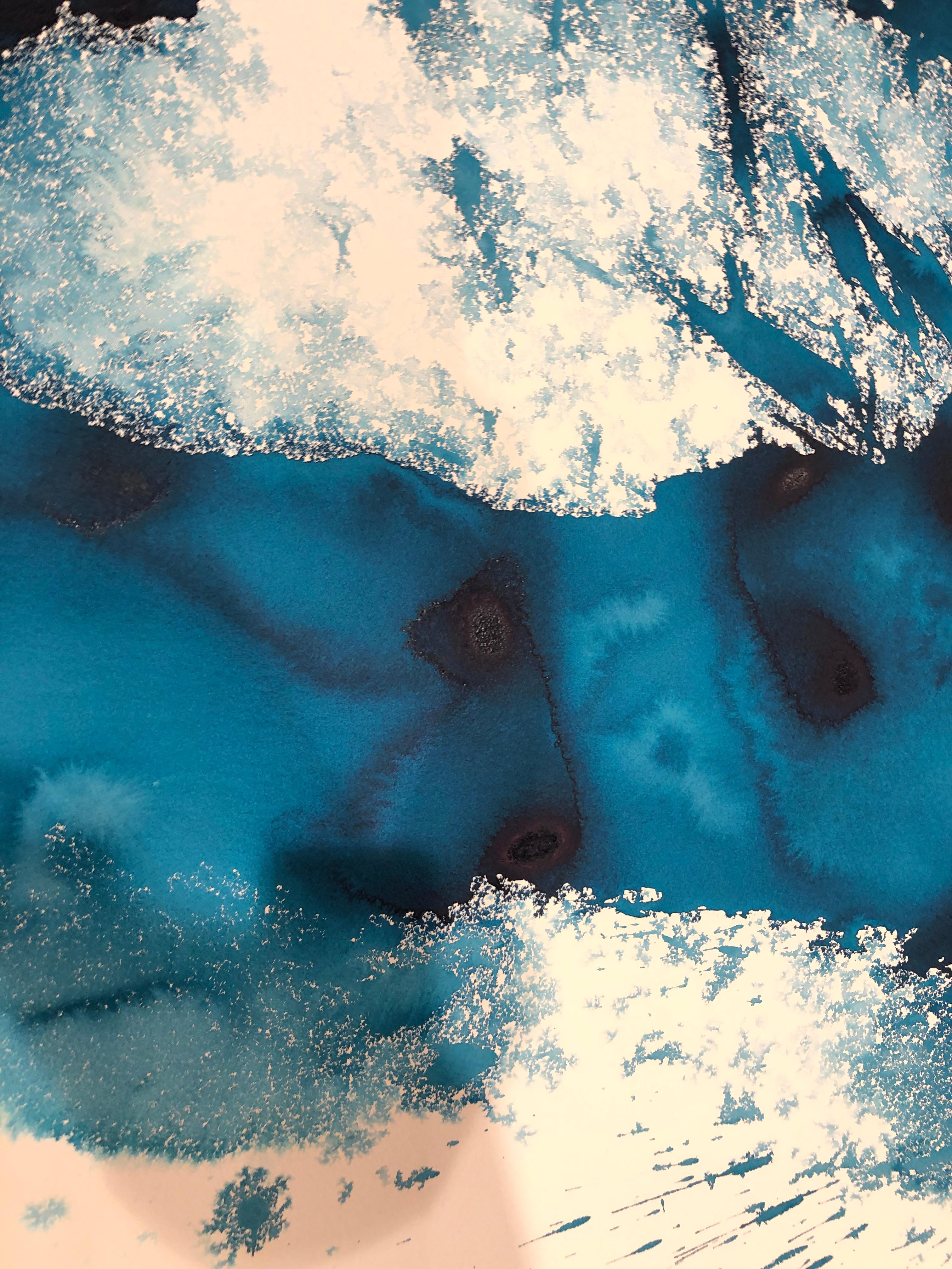 Nancy Pantirer: Unterwasser-Serie. Tiefblaues organisches abstraktes Aquarellgemälde in Tiefblau im Angebot 1