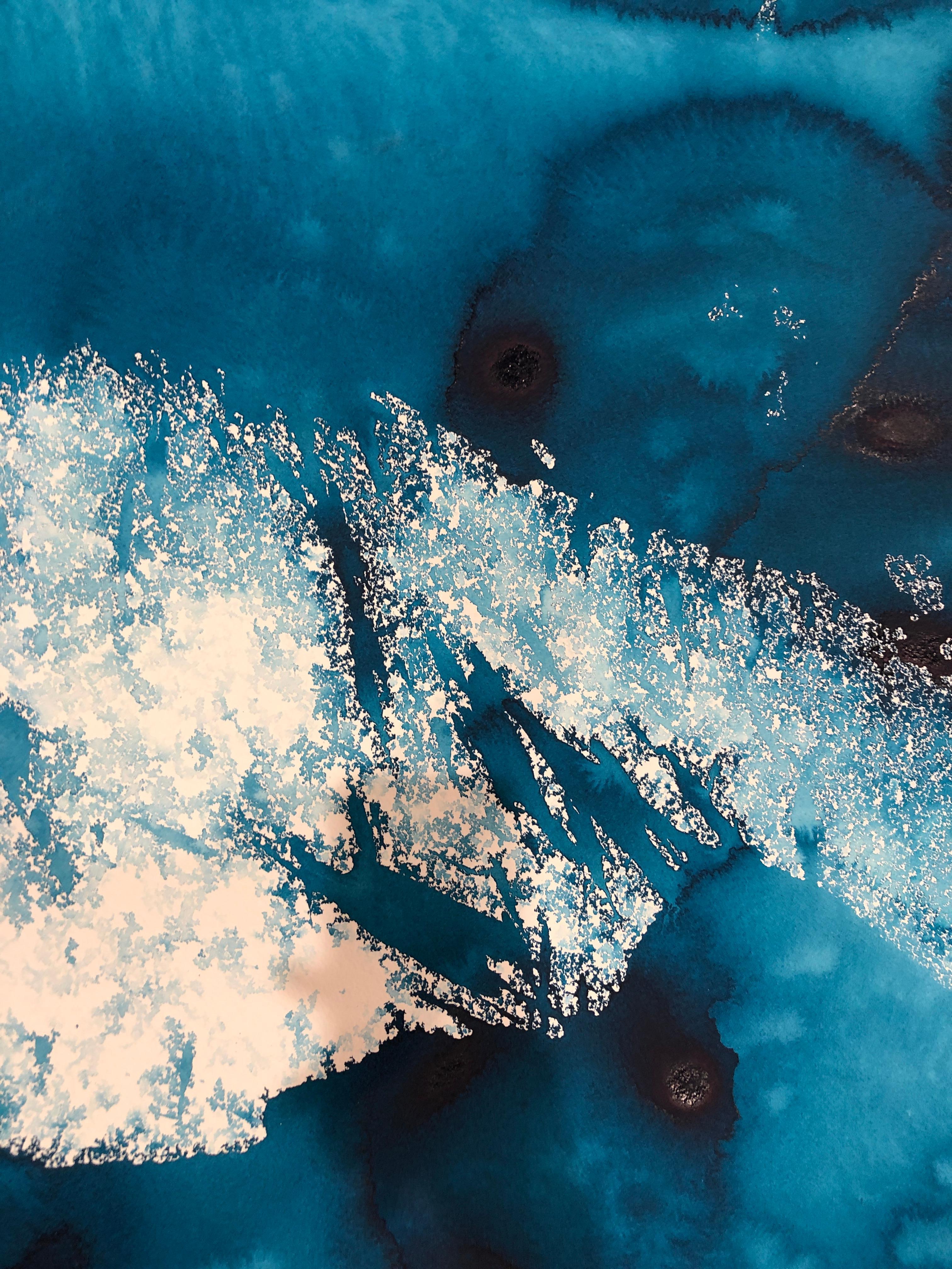 Nancy Pantirer: Unterwasser-Serie. Tiefblaues organisches abstraktes Aquarellgemälde in Tiefblau im Angebot 2