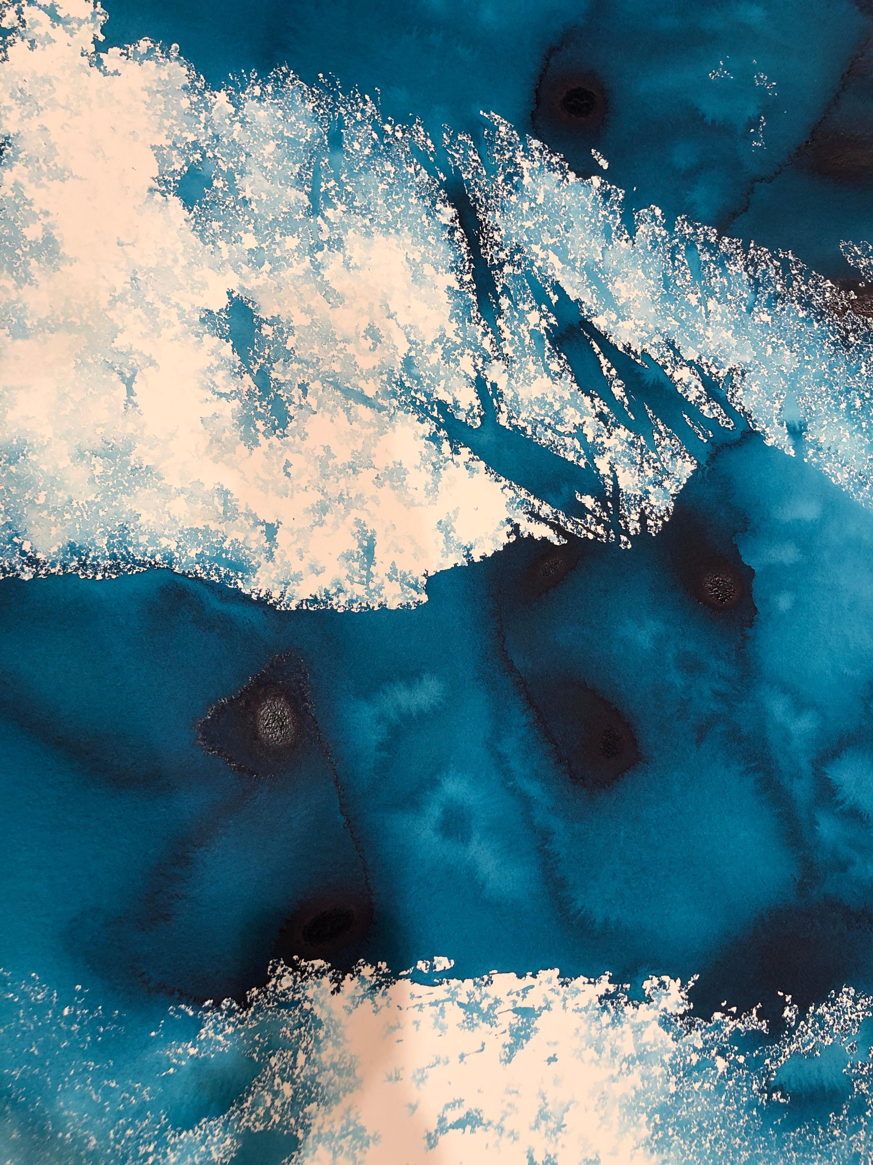 Nancy Pantirer: Unterwasser-Serie. Tiefblaues organisches abstraktes Aquarellgemälde in Tiefblau im Angebot 3